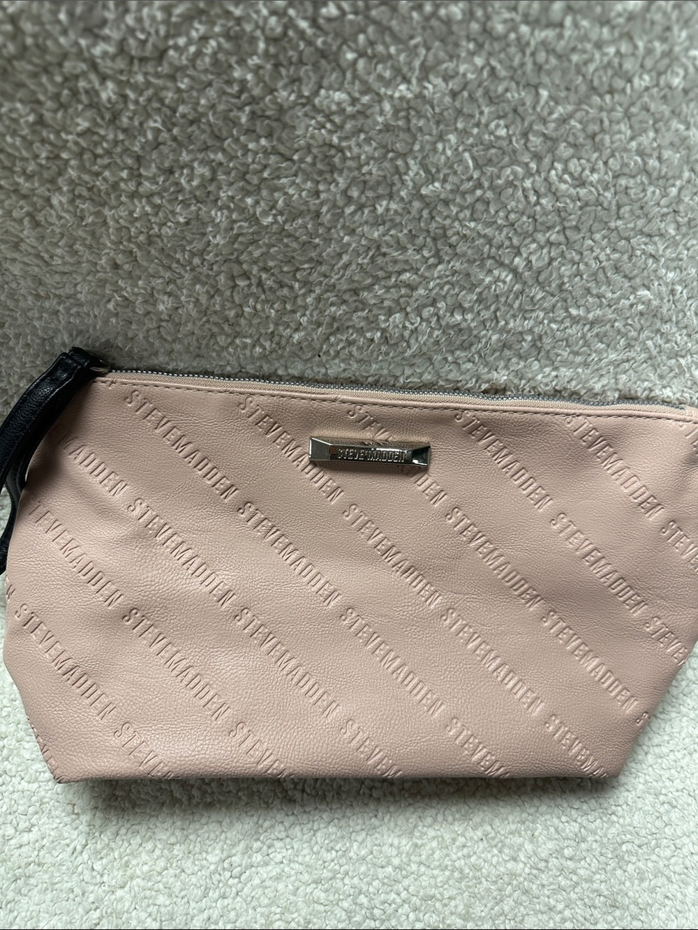 Steve Madden Dusty Pink Wristlet Clutch Purse Monogram Faux Leather, EUC